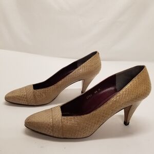Evan Picone Womans Size 8.5M 2250 Spain Tan High Heel Pump Snake Slip On